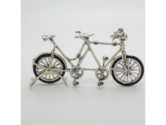 Large Miniature Tandem Bicycle in Solid Silver 800 Arezzo Italy Vintage Bicycle Vehicle 1980s 1990s 26g