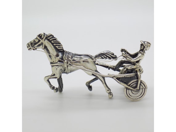 Miniature Racehorse and Jockey in Solid Silver 800 Arezzo Italy Vintage Equestrian Figurine 1970s-1980s 27g
