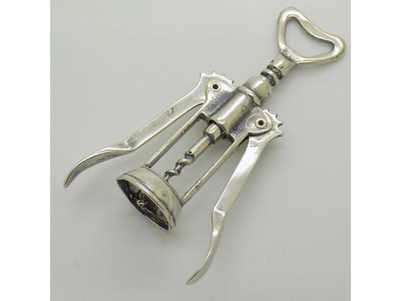 Articulated Corkscrew Figurine, Solid Silver 800, Vintage Wine Sculpture, 1970s-1980s, Arezzo Silversmiths, Tuscany, H8.2cm, 26.2g