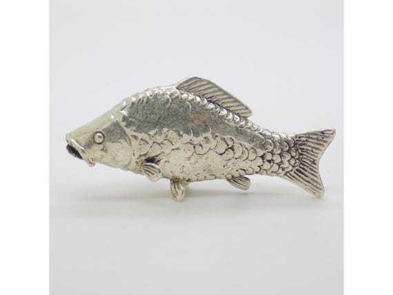 Carp Fish Figurine in Solid 800 Silver, Arezzo, Tuscany, Italy, Rare Miniature, Heavy, Decorative Sculpture, Vintage Collectible, 30g