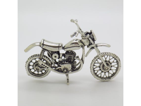 Solid Silver Motorcycle Figurine 800 Arezzo Sculpture, Handmade Vintage Vehicle 1980s-1990s, Tuscan Silversmithing, 34.2g
