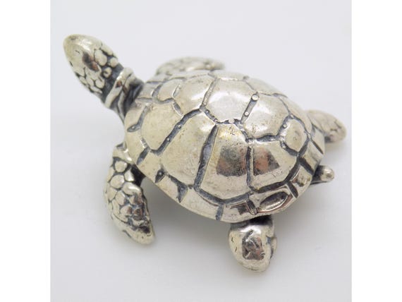 Solid Silver 800 Sea Turtle Figurine from Arezzo, Italy, 1980s-1990s, Vintage Dollhouse Miniature, Italian Silversmithing, Collectible Statuette