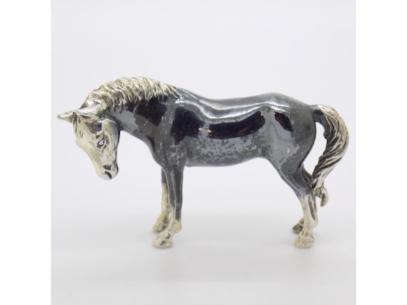 Solid Silver Horse Figurine 800 Saturno Arezzo Italy 1980s 90s Miniature Vintage Animal Italian Silversmithing Collectible