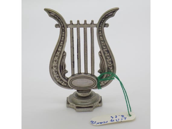Lyre Musical Instrument in Solid Silver 800 Padua Italy Vintage Miniature Figurine 1980s-1990s with Original Tag 23g