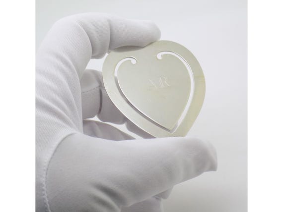 Large Heart-Shaped Bookmark Engraved "AR" in 800 Sterling Silver, Padua, Italy, Vintage Money Clip, 1980s-1990s, 19g