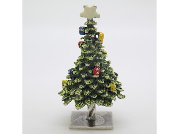 Enamelled Silver Christmas Tree Figurine 800 Arezzo Sculpture Vintage 1970s-1980s Tuscan Silversmithing 34.5g Decoration