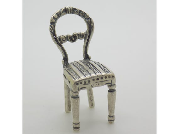 Solid Silver Chair 800 Arezzo Tuscany Italy Miniature Furniture Dollhouse Display Case Vintage 1970s 1980s Handmade 7g