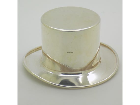 Large Miniature Top Hat in Solid Silver 800 Florence Italy Vintage Figurine 1980s-1990s 9g