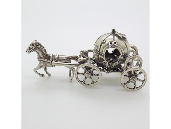 Miniature Cinderella Carriage in Solid 800 Silver, Arpa Italy, Vintage Fairy Tale Figurine, 1980s-1990s, 19g