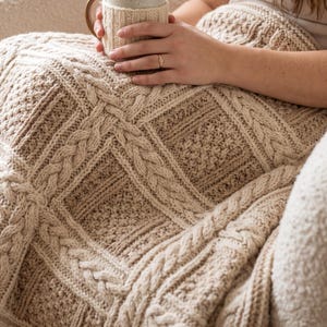 Crochet Blanket Pattern, Textured Sampler Throw, Afghan PDF, Granny Square Aran Cable