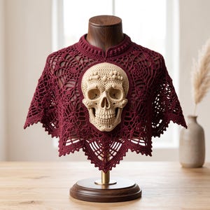 Gothic Skull Spiderweb Crochet Capelet Pattern Halloween Shawl Costume Digital PDF Adult S M