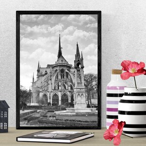 Catedral de Notre Dame, Paris Print, Impresiones en blanco y negro, Arte del Muro de París, Impresiones, París imprimible, Paris Skyline Poster, Descarga digital
