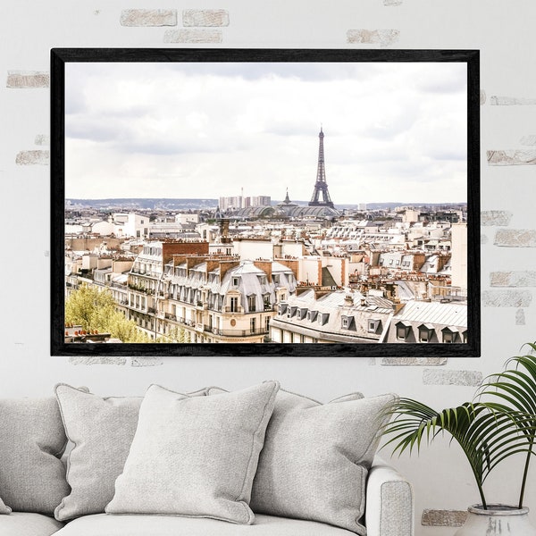Paris Photography Print Rooftop City Panoramic View the Eiffel Tower French Architecture Travel Digital Printable Photo Instant Download