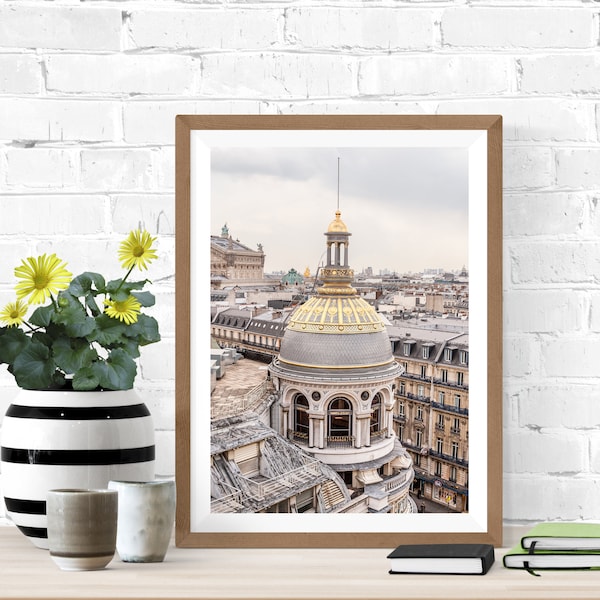 Paris Photography Print Rooftops City Panoramic View  Printemps Store French Architecture Travel Digital Printable Photo Instant Download