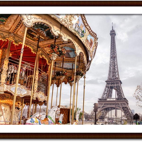Paris Fotografie Druck, das Karussell und der Eiffelturm, druckbare Fotografie, digitaler Download, Frankreich Reise, Pariser Wand-Dekor