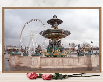 Paris Photography Print Place de la Concorde Fountain Square and Ferris Wheel Paris France Digital Printable Fine Art Photograph Wall Decor
