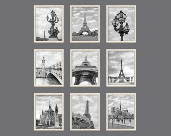 Paris Photography Print Set, Black and White Architecture Wall Art (Digital Download)