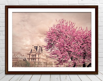 Louvre Museum Paris Photography Print, Pink Wall Decor (Digital Download)
