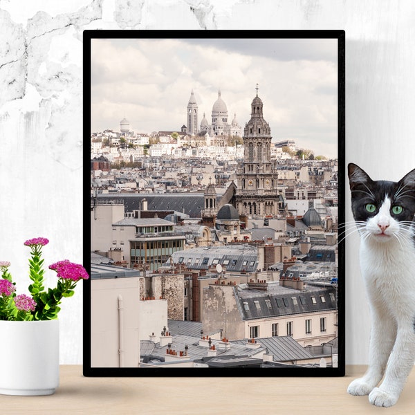 Paris Photography Print Panoramic View Montmartre Sacre Coeur Church France Instant Download Printable French Architecture Travel Photo DIY