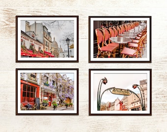 Paris Print Set, Paris Decor, Printable Wall Art, Paris in red, Travel Photography Prints, Travel Prints Set of 4, Photography Print Set