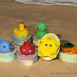 Handmade Kids Soap with Animal Toy, Goat Milk & Natural Oils, Bath Time Fun