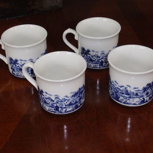 Blue Transferware Cups Made in England Set of 4