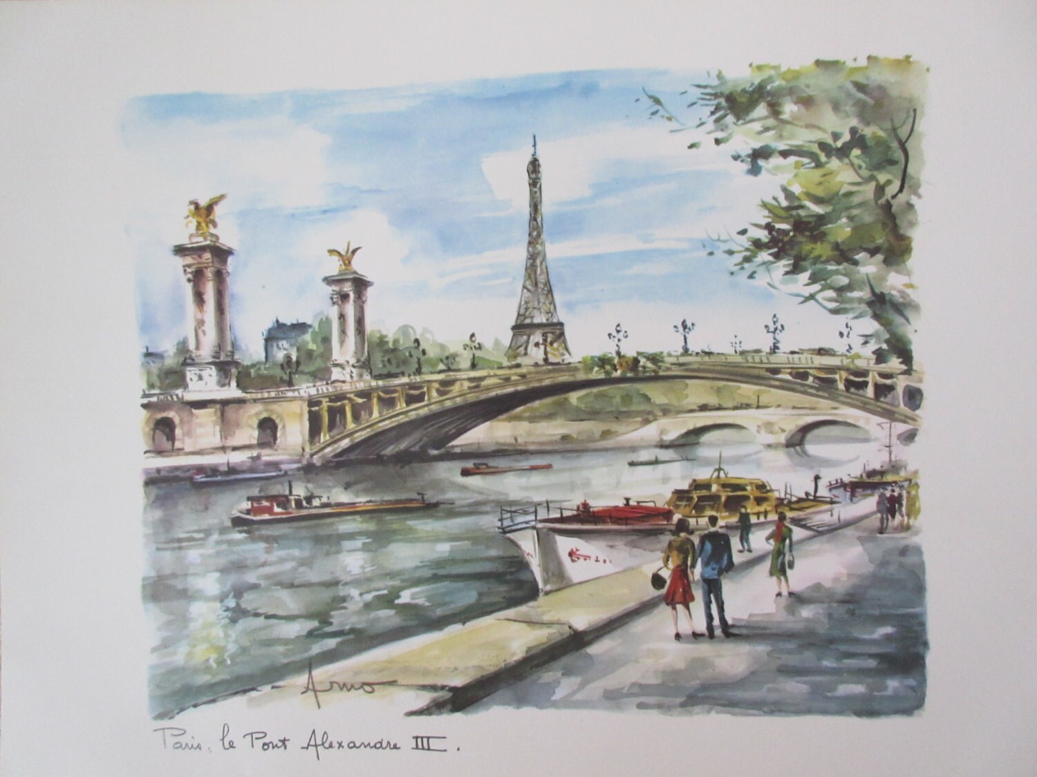 French Artist Arno Set of Six Watercolor Prints of Scenes in Etsy