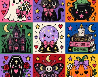 Kawaii Spooky Halloween Seamless Pattern (Digital Download)