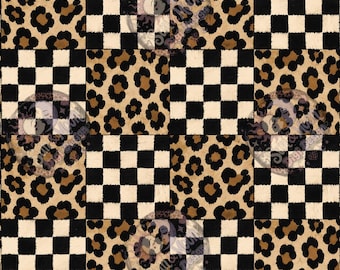 Leopard and checkerboard furry seamless pattern