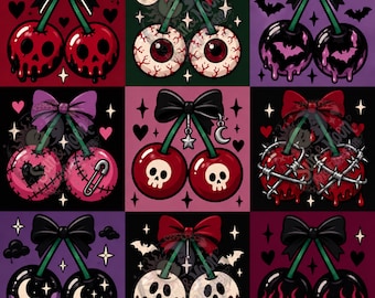 Creepy cherries seamless pattern