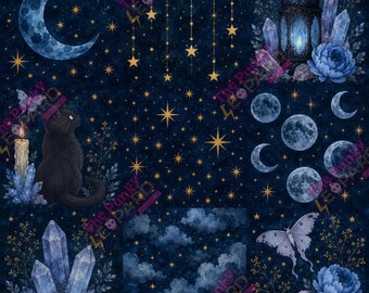 Blue celestial seamless pattern