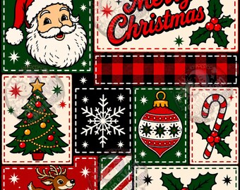 Retro Santa Squares seamless pattern
