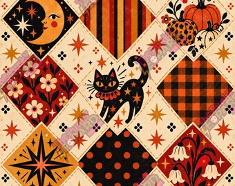 Vintage Halloween patches seamless pattern