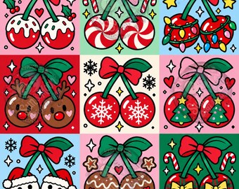 Christmas cherries seamless pattern
