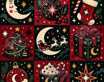 Celestial Christmas squares seamless pattern