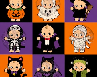 Costume Halloween Seamless Pattern: Kewpie Characters (Digital Download)
