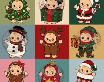 Kewpie Christmas Characters Digital Print: Seamless Pattern (3000x3000px)