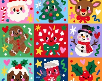 Christmas Seamless Pattern: Santa, Tree, Reindeer, Gingerbread (Digital Download)