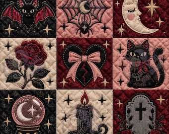 Spooky goth quilt inspired seamless pattern