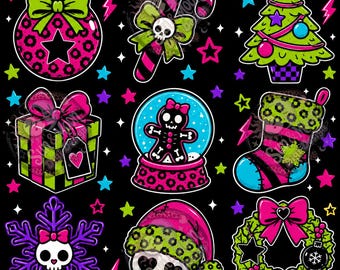 Neon Alt Christmas squares seamless pattern
