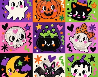 Halloween Seamless Pattern: Ghosts, Pumpkins, Cats (Digital Download)