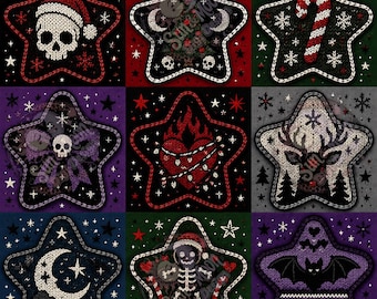 Goth Christmas Crochet inspired stars seamless pattern
