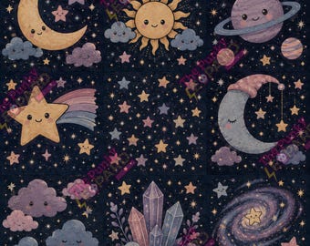 Celestial Bedtime Pattern: Sun, Moon, Stars, Planets (Digital Download)