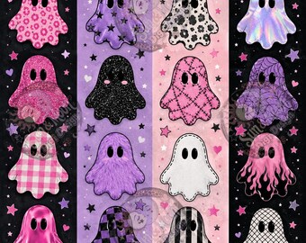 Alt Ghosts Seamless Pattern: Girly Halloween Digital Design (PNG Download)