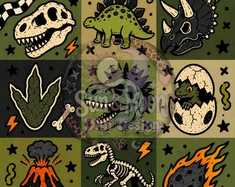 Punk dino khaki tiles seamless