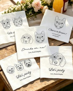 Custom Dog Wedding Napkins, Personalized Pet Portrait Party Supplies, Dog Mom Bridal Gift By MemorialPawsCo By MemorialPawsCo Shop owned by Zoe New on Etsy