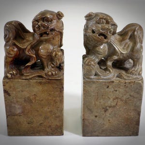 Fu Foo Dog Stone Lions Shishi Statue Pair Set Feng Shui Imperial Guardian Lions