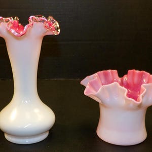 Unmarked Vintage Fenton Cranberry Opalescent Peachblow Silvercrest Vase Hat Group