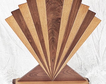 Fireplace Screen Fan Quarter Sawn Oak Walnut Art Deco Machine Age Inspired Made in USA