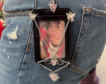 Portatarjetas fotográficas de Kpop con estética caprichosa en color rosa